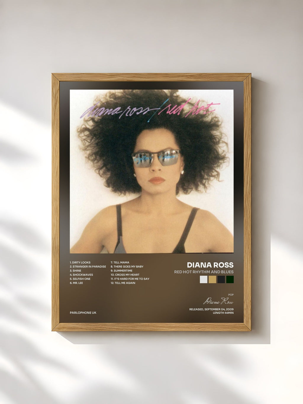 #bois Tableau de l'album Red Hot Rhythm and Blues de Diana Ross, cadre en bois brut, imprimé et encadré en France