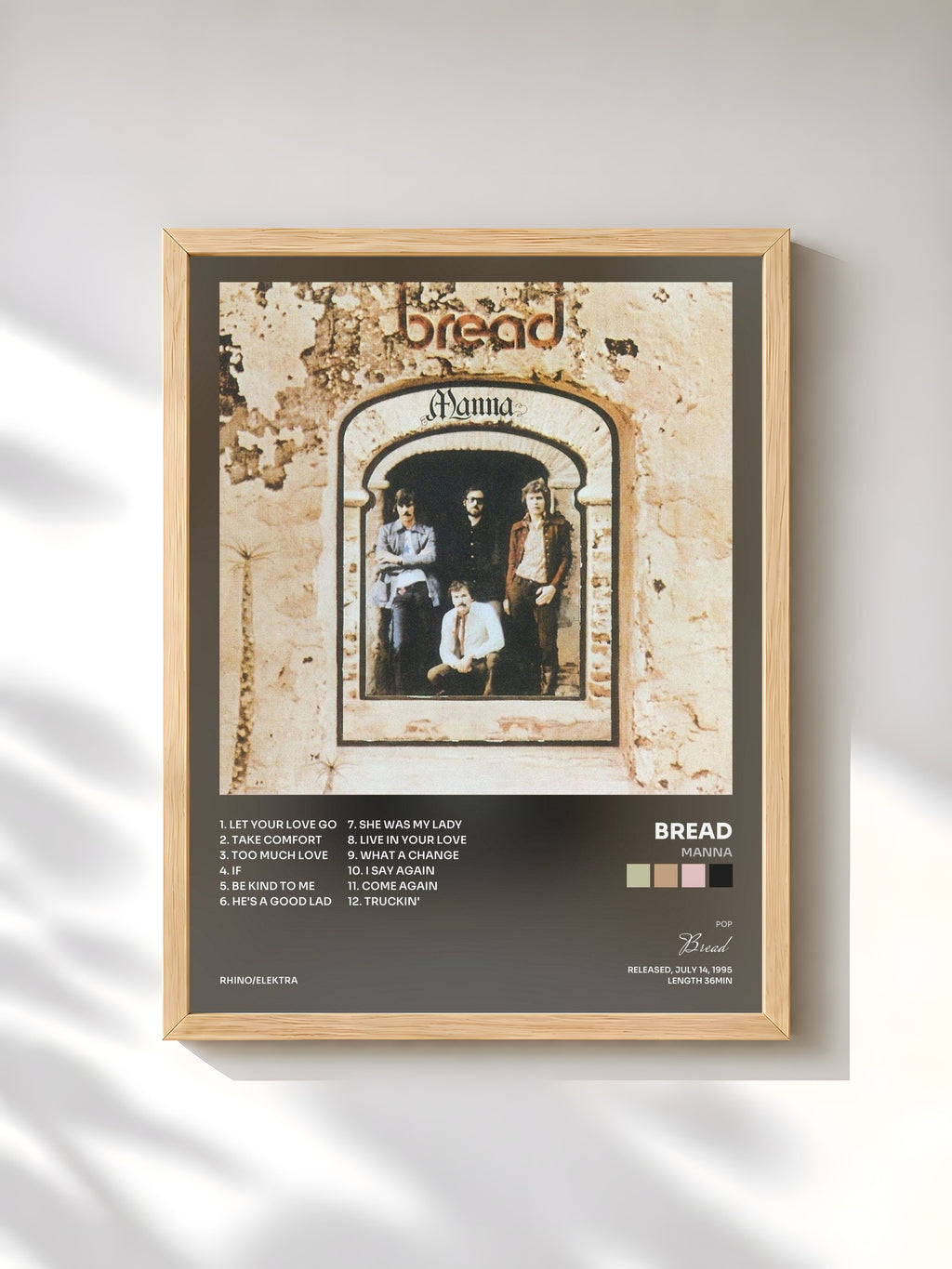 #bois Tableau de l'album Manna de Bread, cadre en bois brut, imprimé et encadré en France