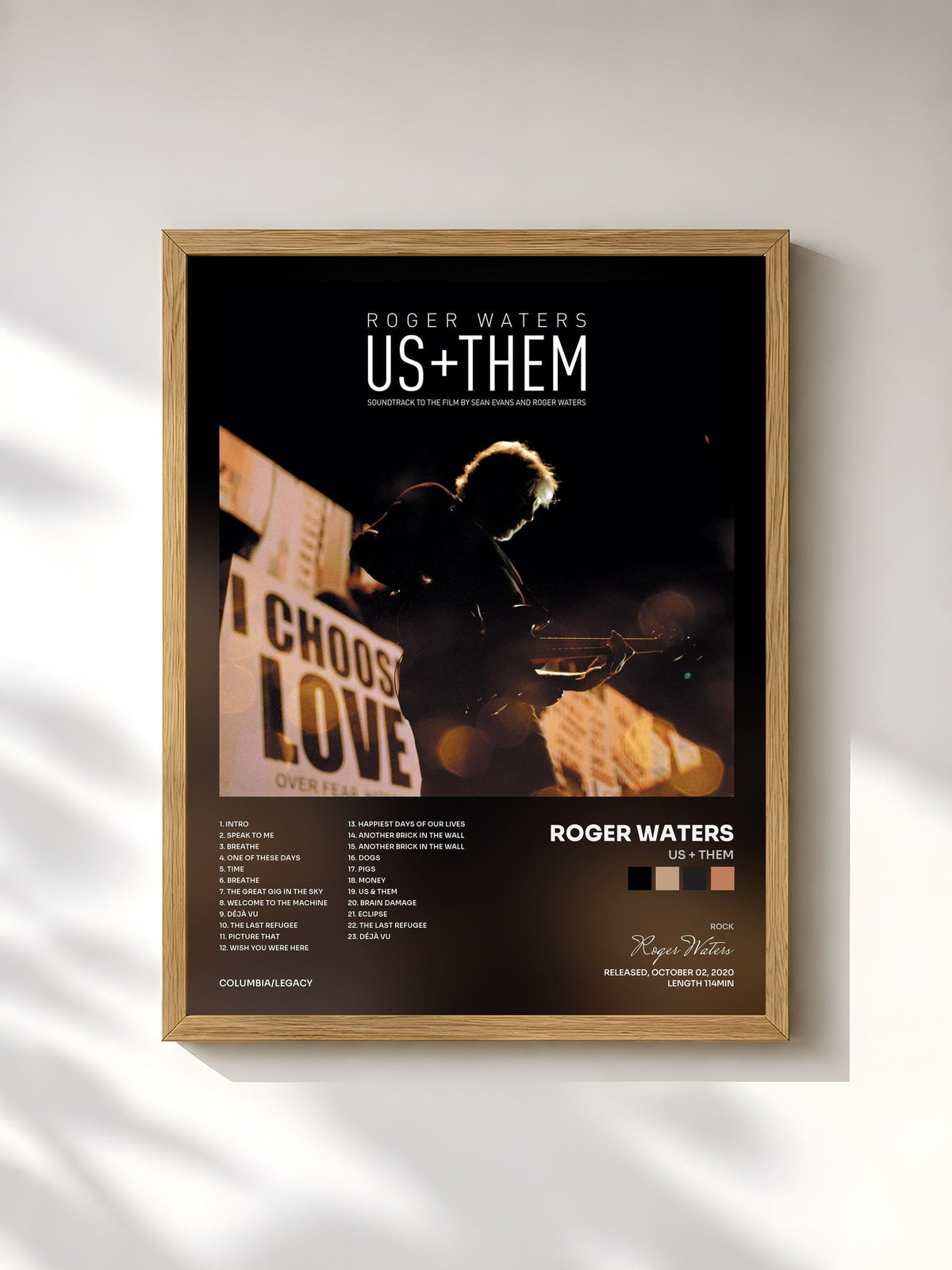 #bois Tableau de l'album Us + Them de Roger Waters, cadre en bois brut, imprimé et encadré en France