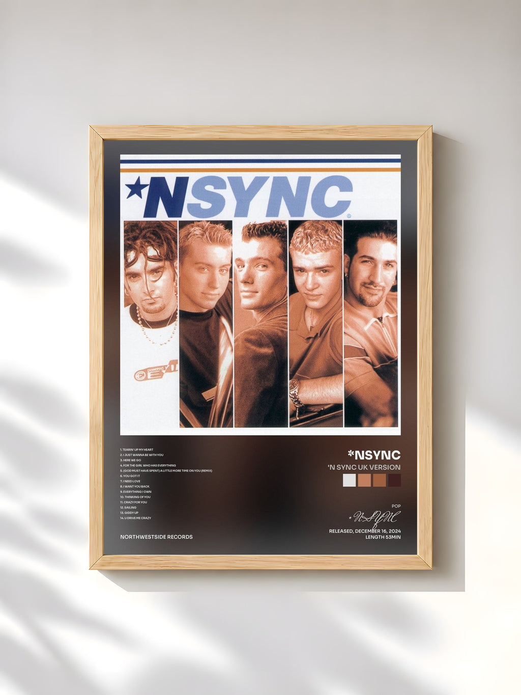 #bois Tableau de l'album 'N Sync UK Version de *NSYNC, cadre en bois brut, imprimé et encadré en France