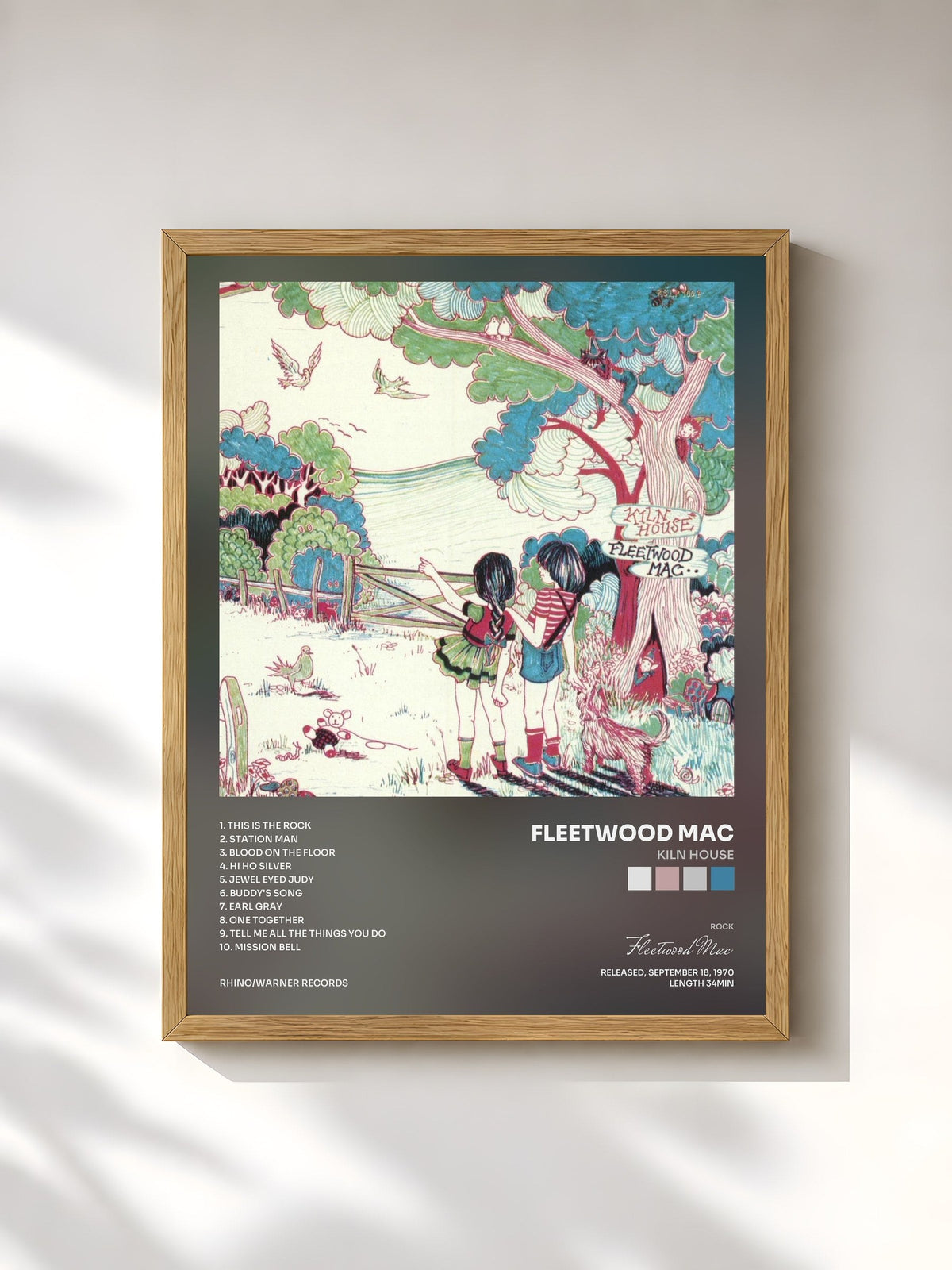 #bois Tableau de l'album Kiln House de Fleetwood Mac, cadre en bois brut, imprimé et encadré en France