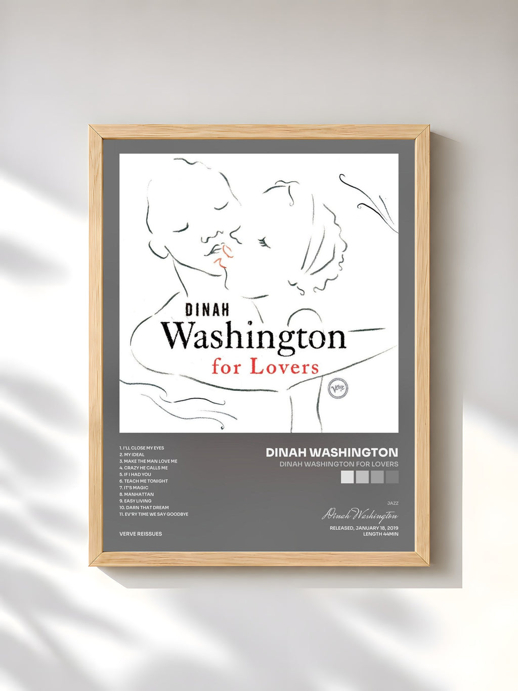 #bois Tableau de l'album Dinah Washington For Lovers de Dinah Washington, cadre en bois brut, imprimé et encadré en France
