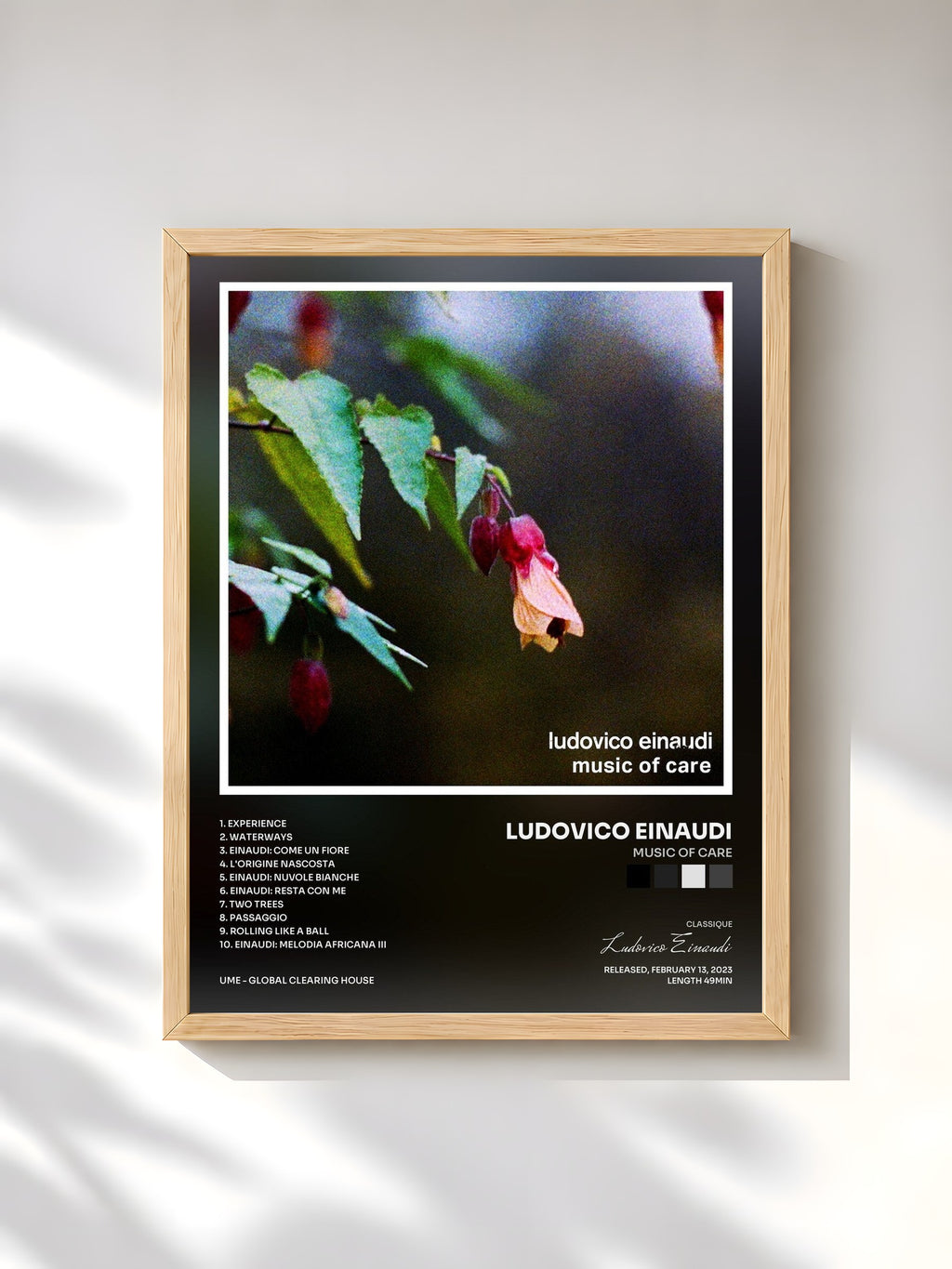 #bois Tableau de l'album Music of Care de Ludovico Einaudi, cadre en bois brut, imprimé et encadré en France