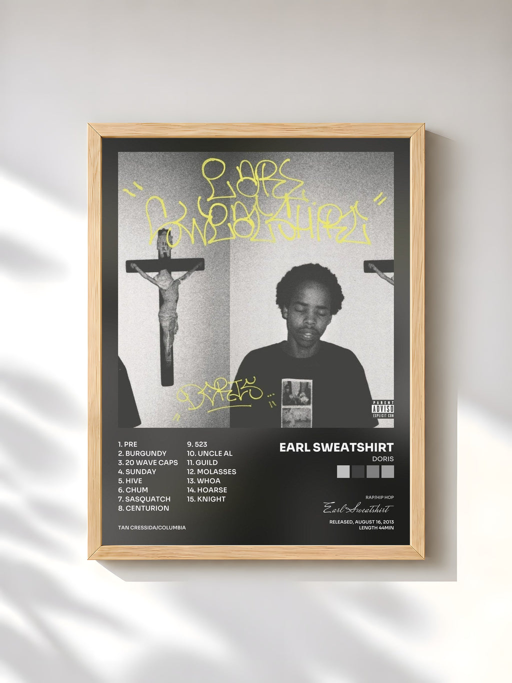 #bois Tableau de l'album Doris de Earl Sweatshirt, cadre en bois brut, imprimé et encadré en France