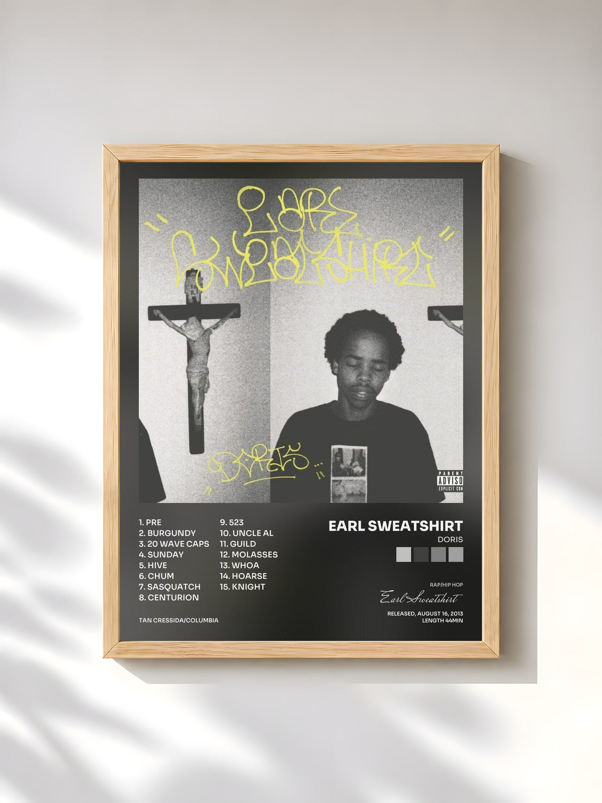 #bois Tableau de l'album Doris de Earl Sweatshirt, cadre en bois brut, imprimé et encadré en France