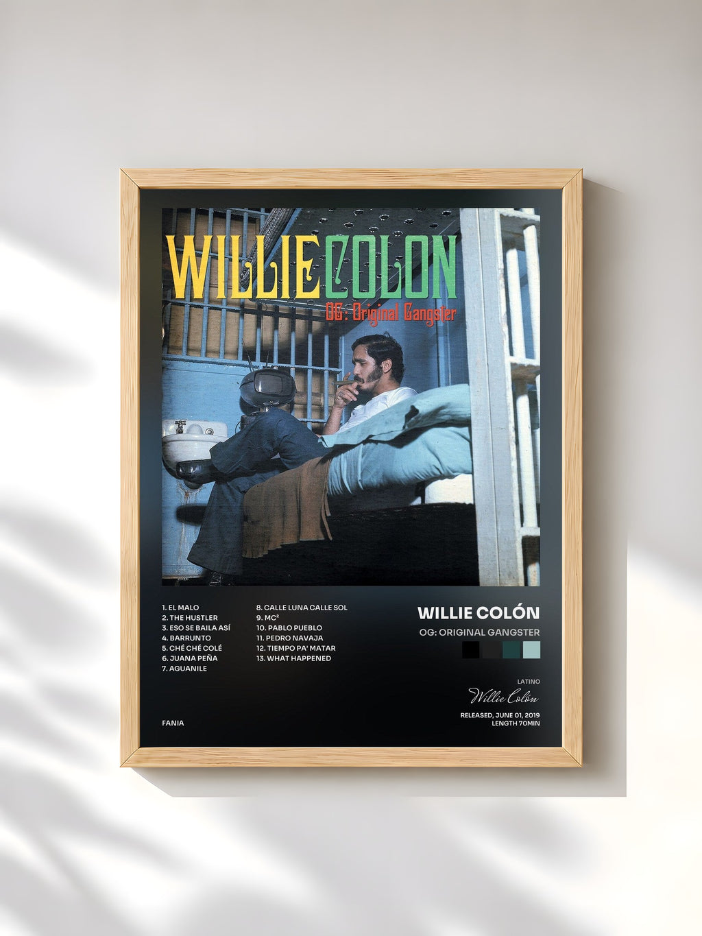 #bois Tableau de l'album OG: Original Gangster de Willie Colón, cadre en bois brut, imprimé et encadré en France