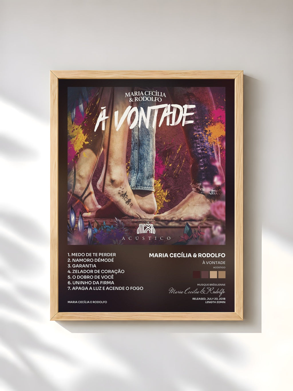 #bois Tableau de l'album À Vontade (Acústico) de Maria Cecília & Rodolfo, cadre en bois brut, imprimé et encadré en France