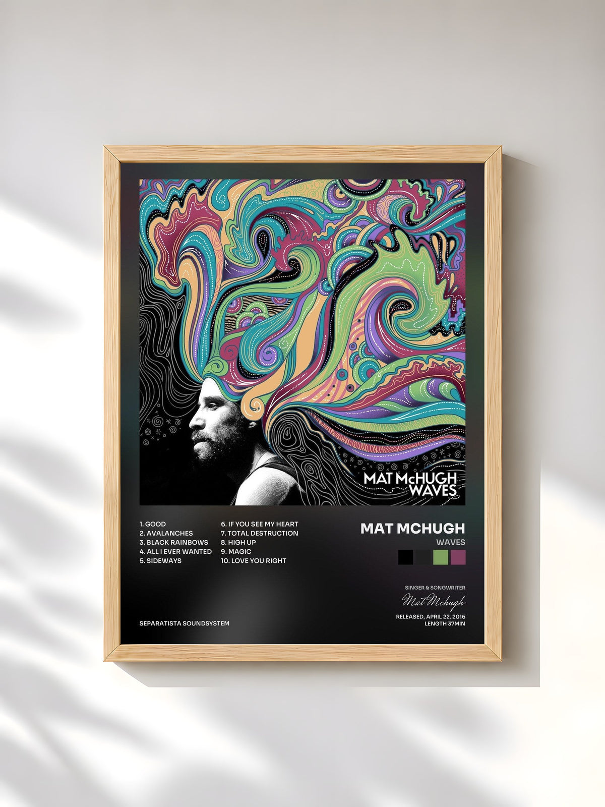 #bois Tableau de l'album WAVES de Mat Mchugh, cadre en bois brut, imprimé et encadré en France