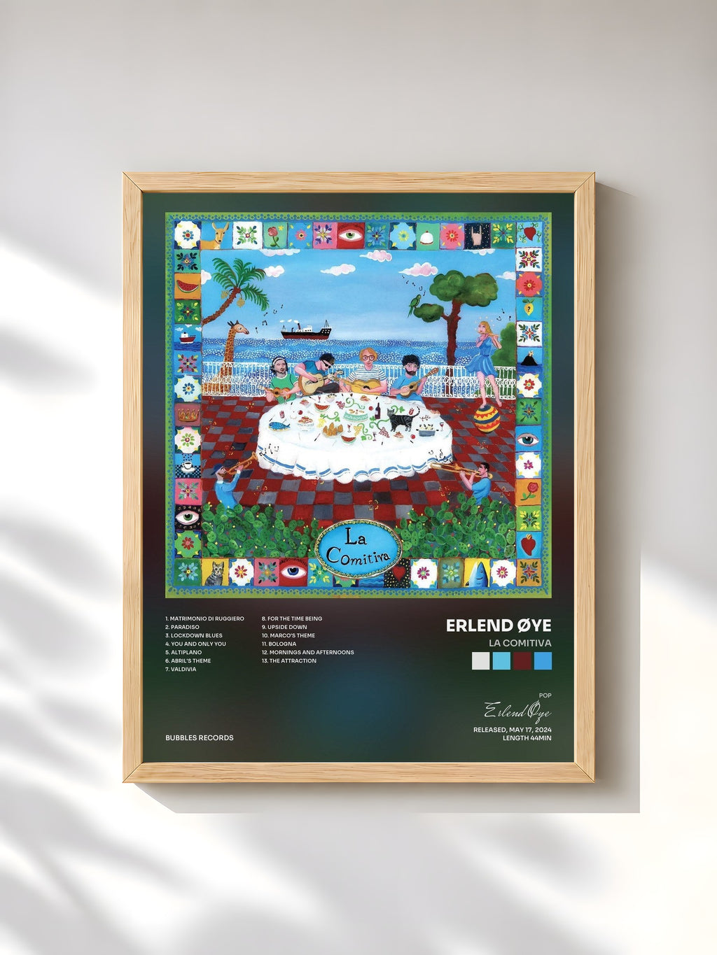 #bois Tableau de l'album La Comitiva de Erlend Øye, cadre en bois brut, imprimé et encadré en France