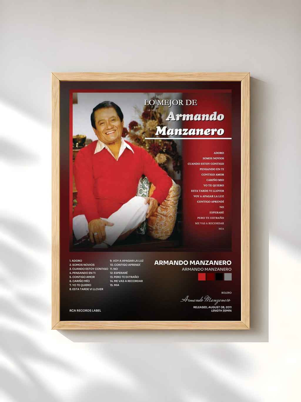 #bois Tableau de l'album Armando Manzanero de Armando Manzanero, cadre en bois brut, imprimé et encadré en France