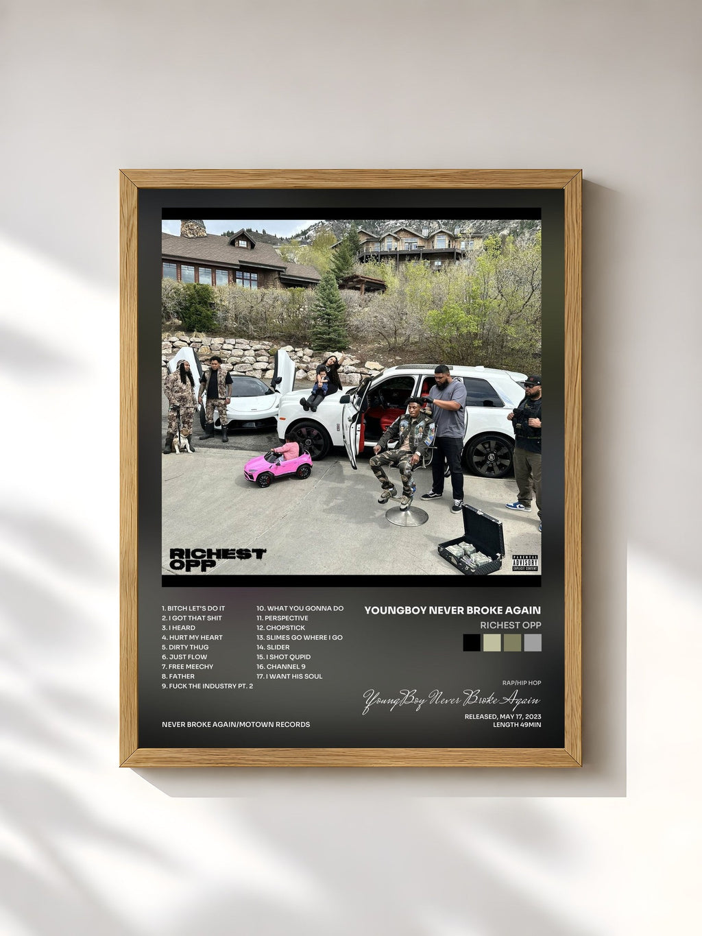 #bois Tableau de l'album Richest Opp de YoungBoy Never Broke Again, cadre en bois brut, imprimé et encadré en France