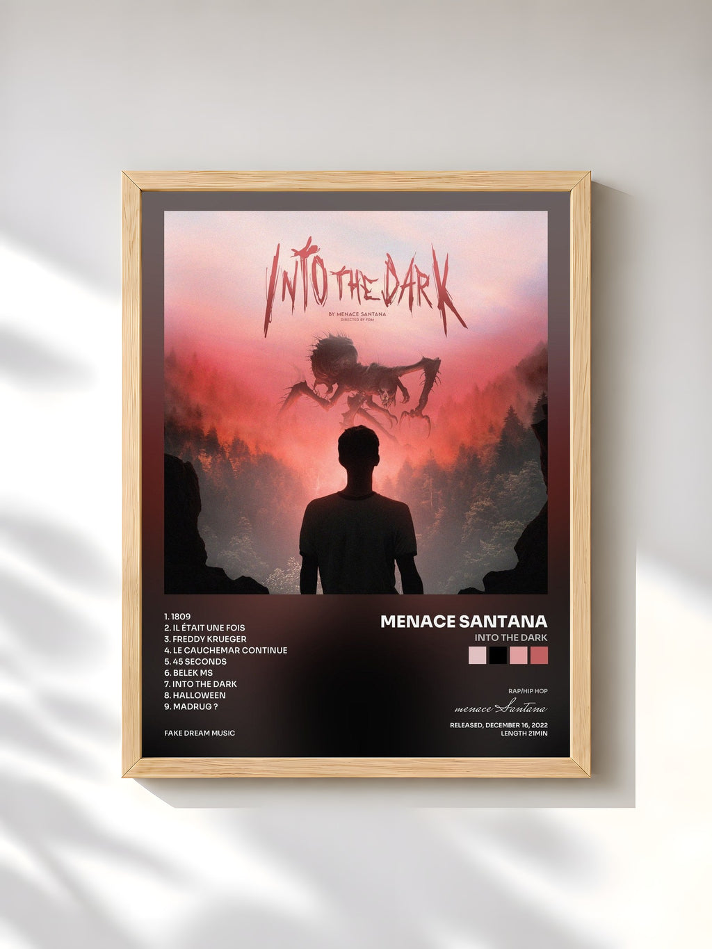 #bois Tableau de l'album Into The Dark de menace Santana, cadre en bois brut, imprimé et encadré en France