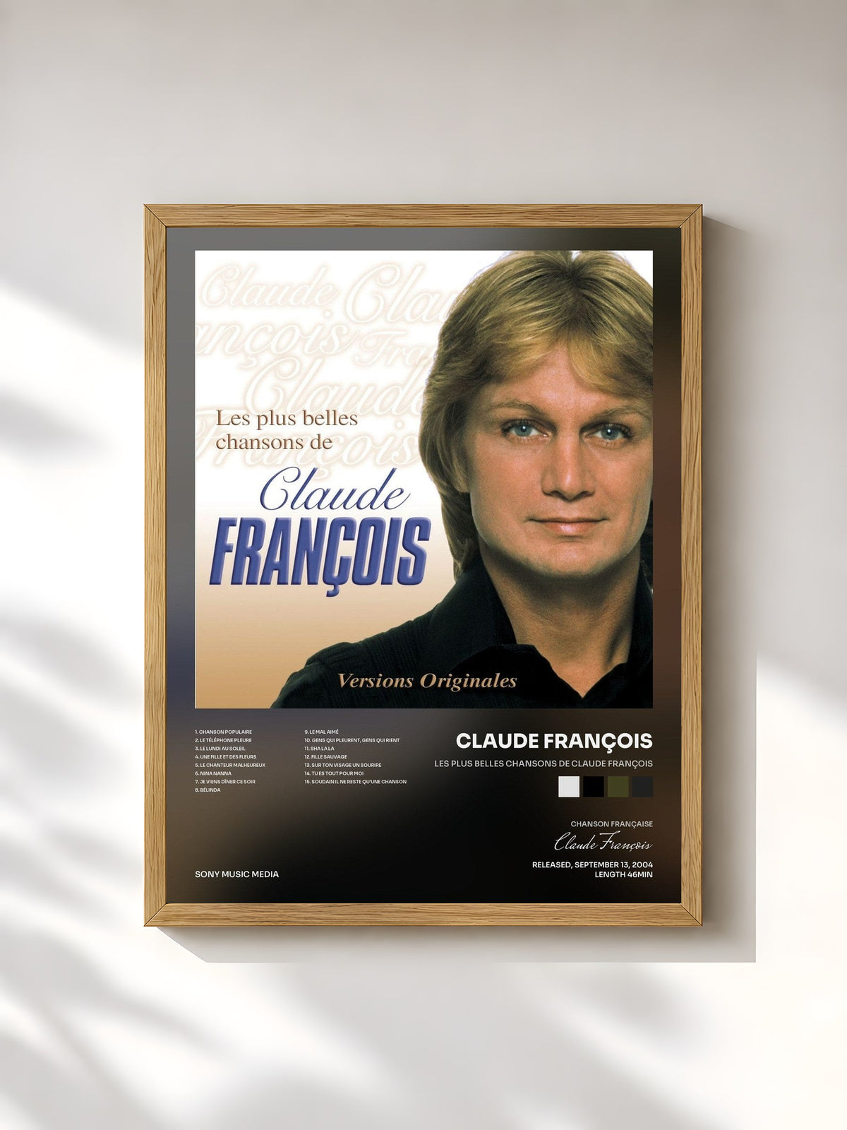 #bois Tableau de l'album Les Plus Belles Chansons De Claude François de Claude François, cadre en bois brut, imprimé et encadré en France