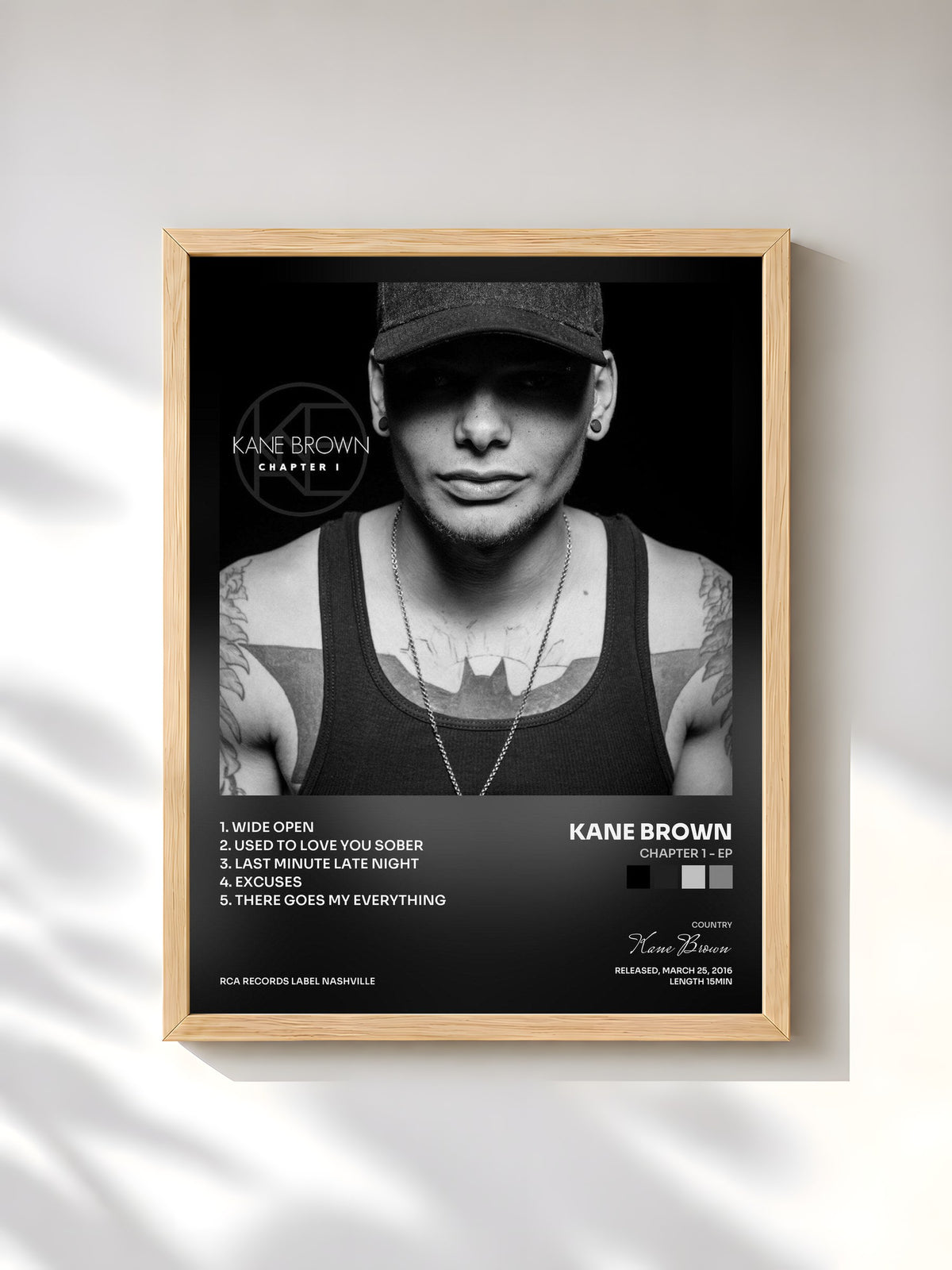 #bois Tableau de l'album Chapter 1 - EP de Kane Brown, cadre en bois brut, imprimé et encadré en France