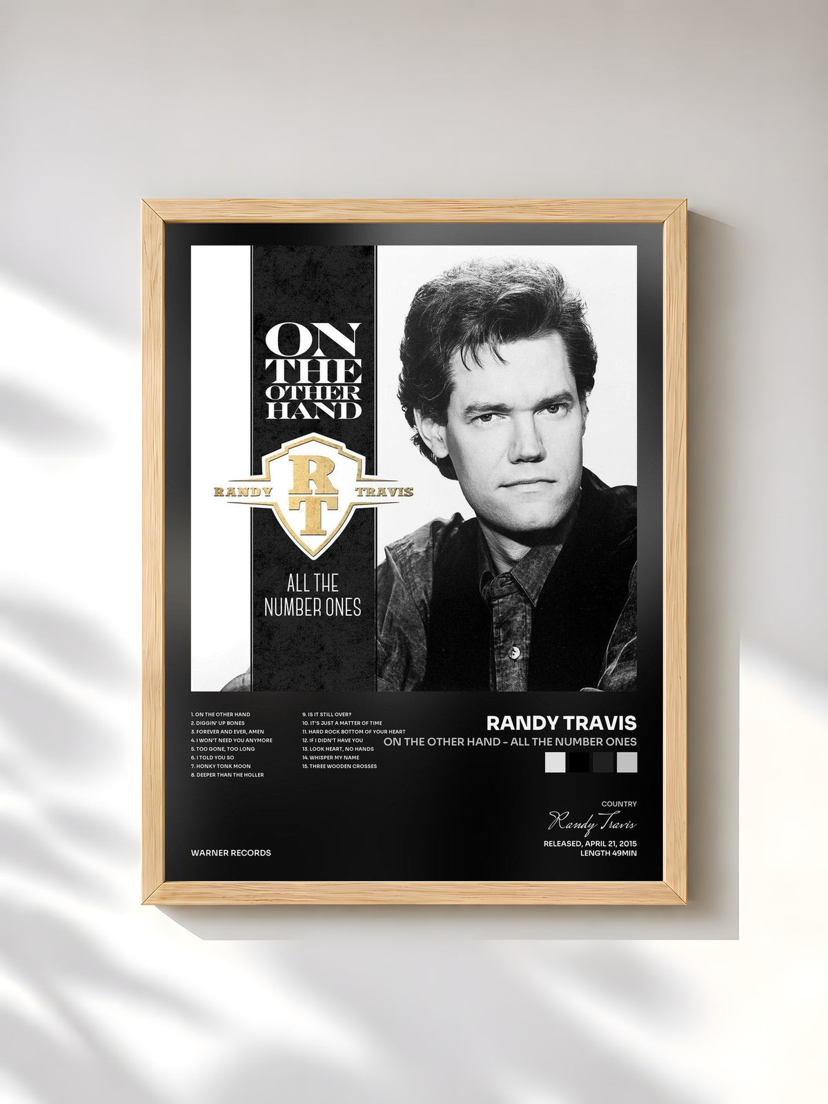 #bois Tableau de l'album On the Other Hand - All the Number Ones de Randy Travis, cadre en bois brut, imprimé et encadré en France