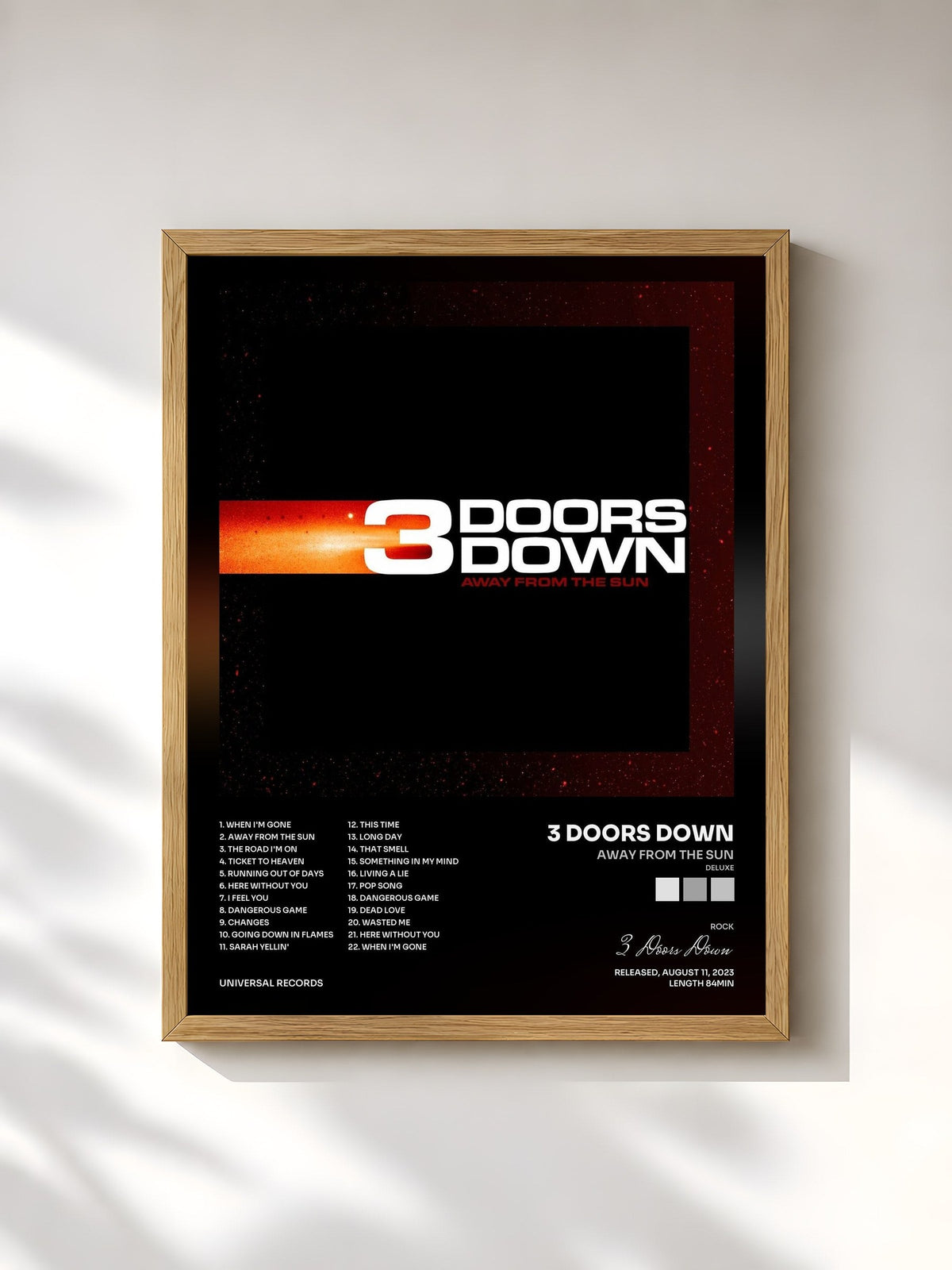 #bois Tableau de l'album Away From The Sun (Deluxe) de 3 Doors Down, cadre en bois brut, imprimé et encadré en France