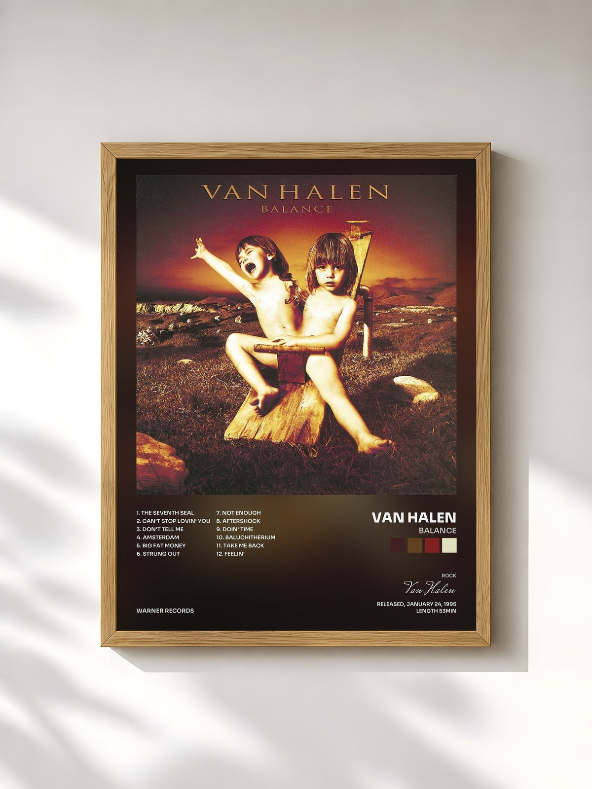 #bois Tableau de l'album Balance de Van Halen, cadre en bois brut, imprimé et encadré en France