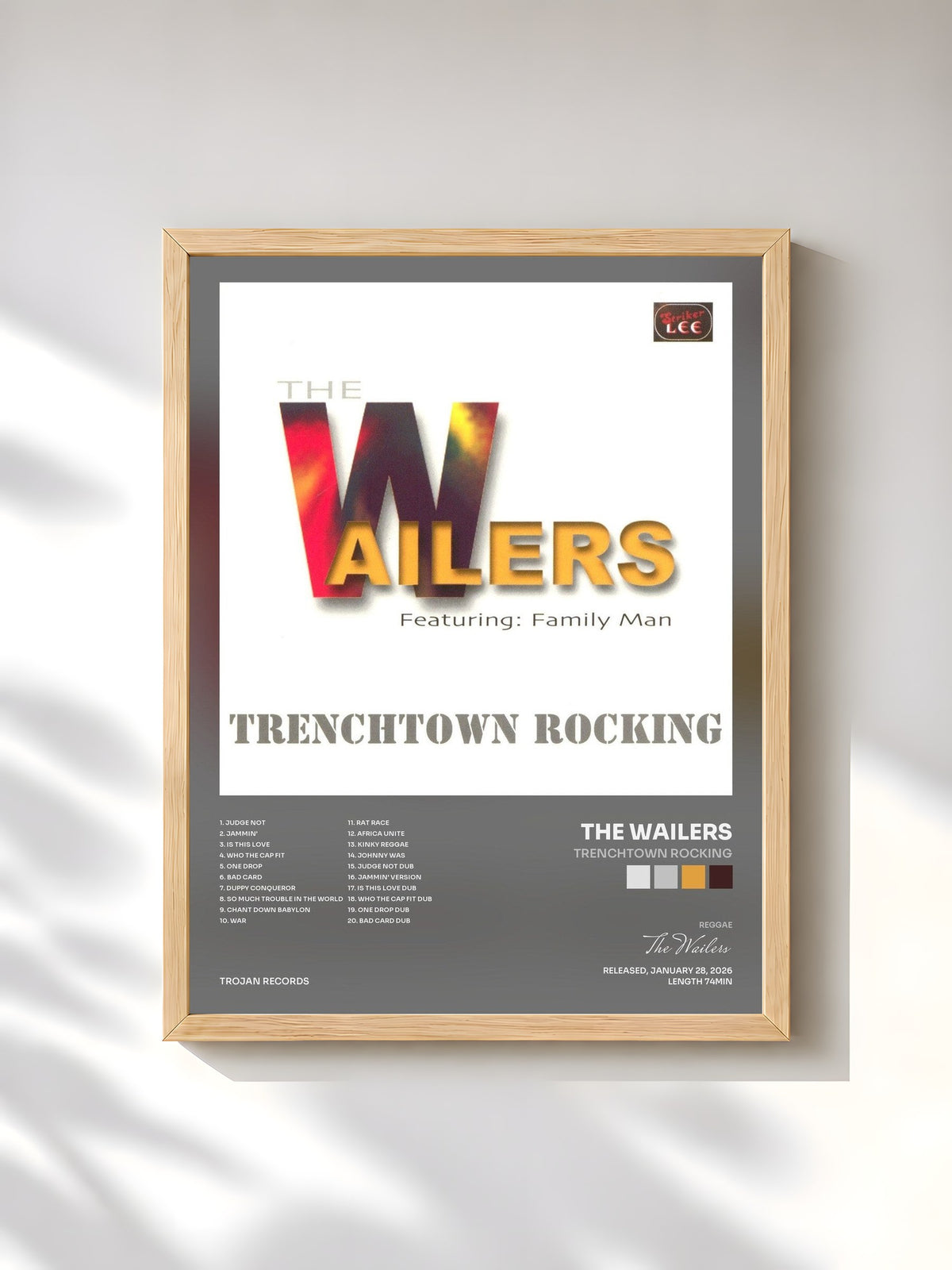 #bois Tableau de l'album Trenchtown Rocking de The Wailers, cadre en bois brut, imprimé et encadré en France