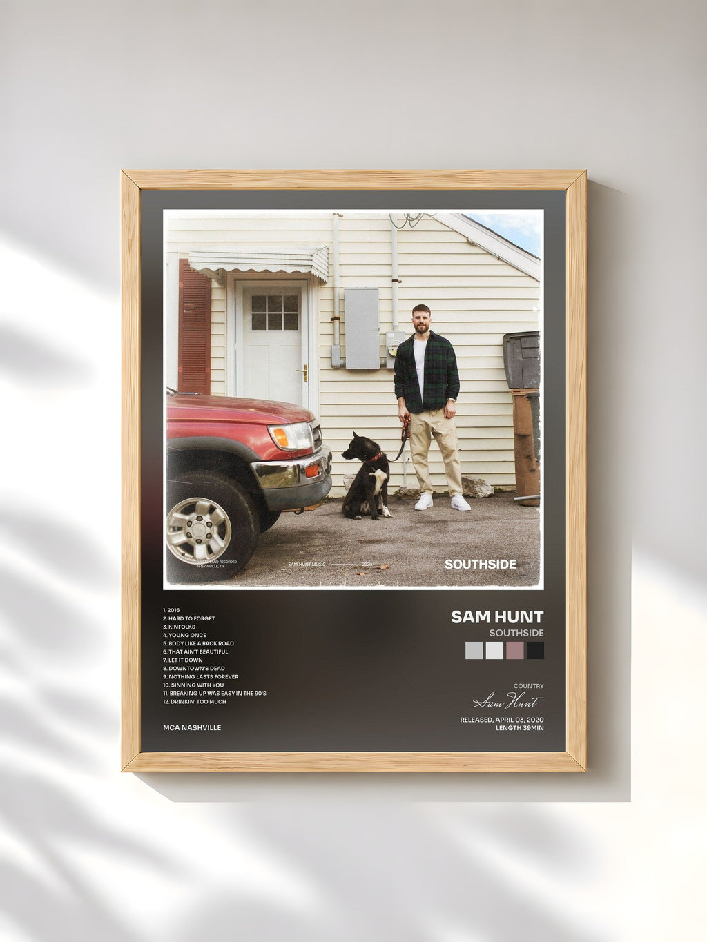 #bois Tableau de l'album SOUTHSIDE de Sam Hunt, cadre en bois brut, imprimé et encadré en France