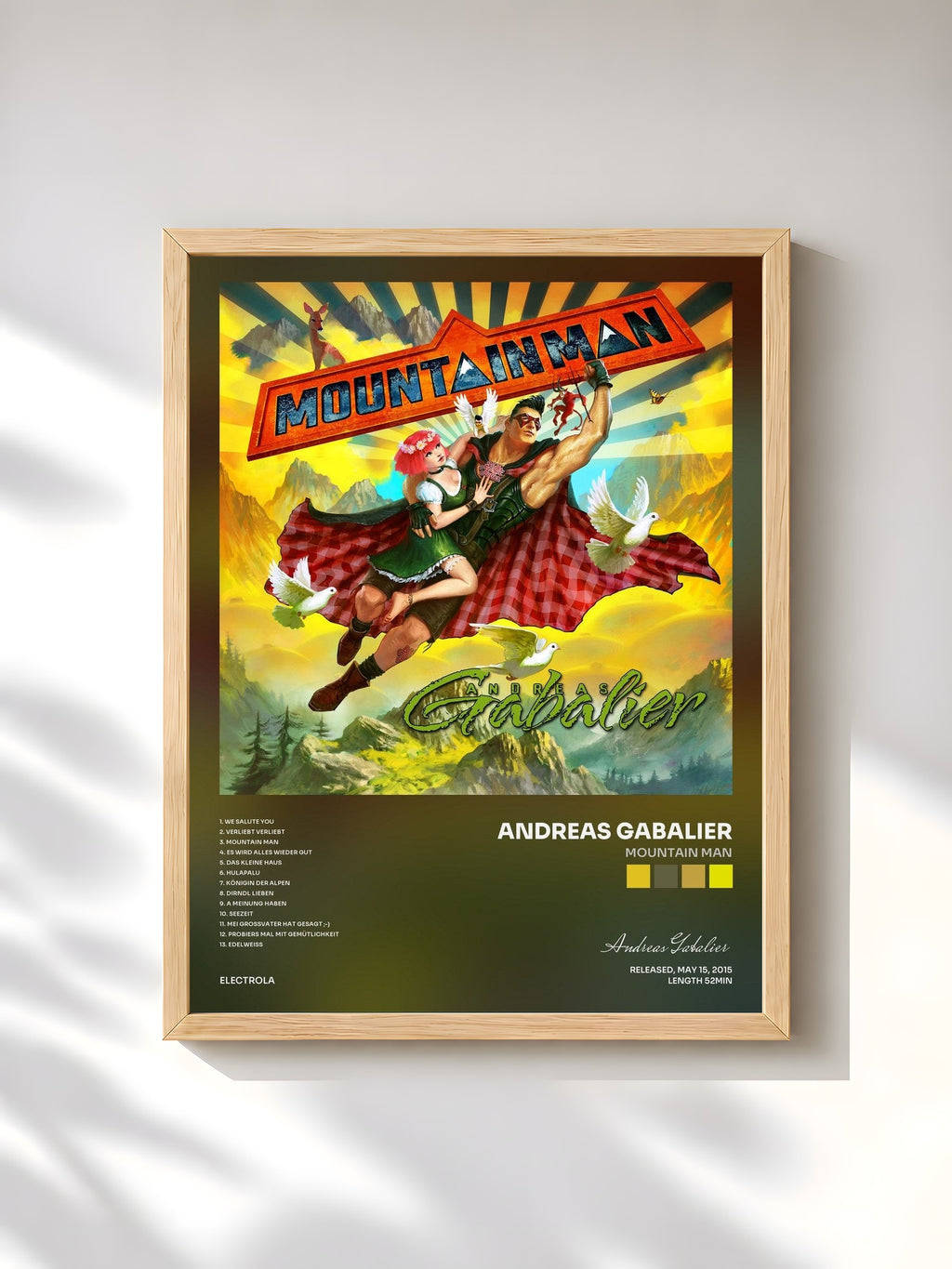 #bois Tableau de l'album Mountain Man de Andreas Gabalier, cadre en bois brut, imprimé et encadré en France