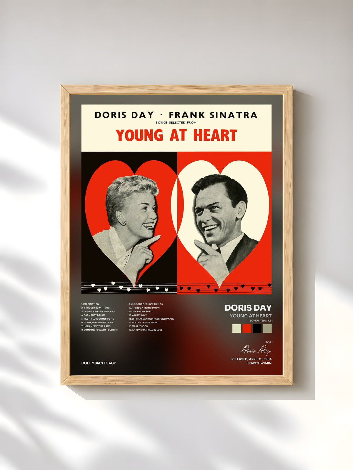 #bois Tableau de l'album Young At Heart (Bonus Tracks) de Doris Day, cadre en bois brut, imprimé et encadré en France