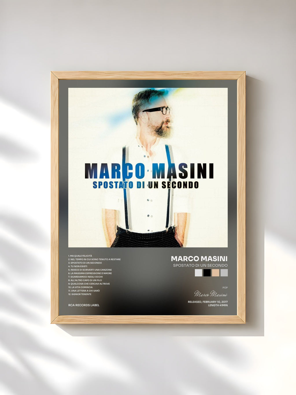 #bois Tableau de l'album Spostato di un secondo de Marco Masini, cadre en bois brut, imprimé et encadré en France