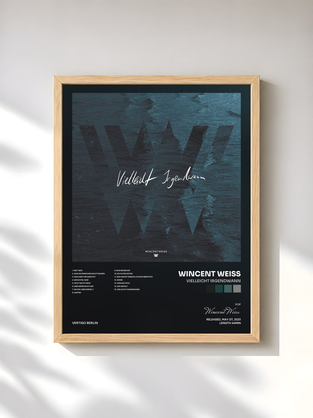 #bois Tableau de l'album Vielleicht Irgendwann de Wincent Weiss, cadre en bois brut, imprimé et encadré en France
