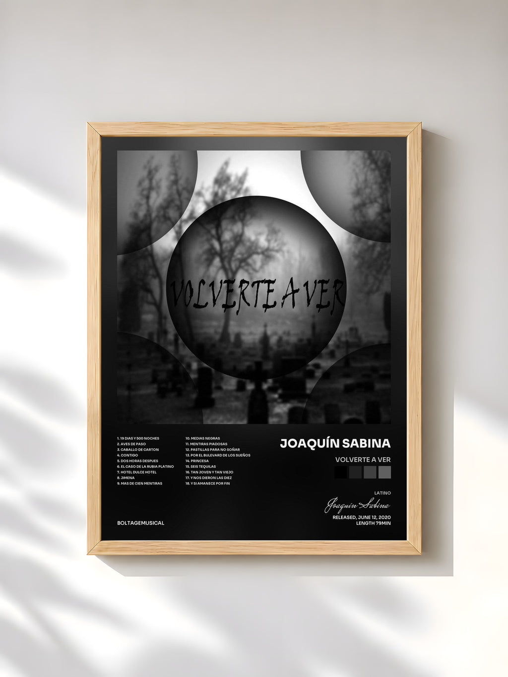 #bois Tableau de l'album Volverte a Ver de Joaquín Sabina, cadre en bois brut, imprimé et encadré en France