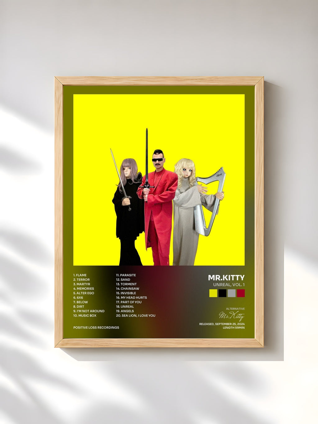 #bois Tableau de l'album Unreal, Vol. 1 de Mr.Kitty, cadre en bois brut, imprimé et encadré en France