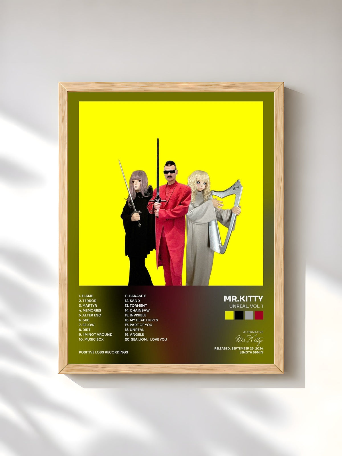 #bois Tableau de l'album Unreal, Vol. 1 de Mr.Kitty, cadre en bois brut, imprimé et encadré en France