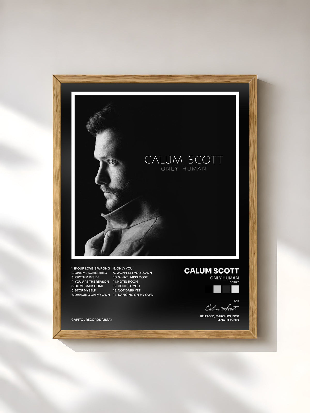 #bois Tableau de l'album Only Human (Deluxe) de Calum Scott, cadre en bois brut, imprimé et encadré en France