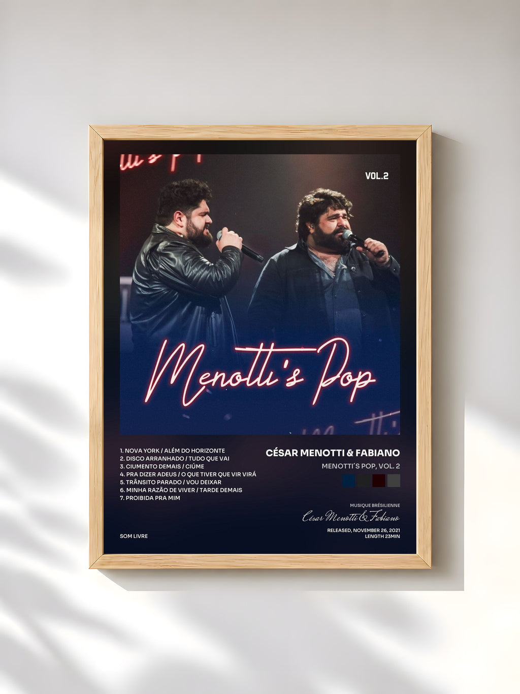 #bois Tableau de l'album Menotti´s Pop, Vol. 2 de César Menotti & Fabiano, cadre en bois brut, imprimé et encadré en France