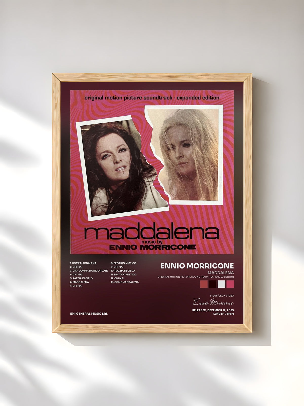 #bois Tableau de l'album Maddalena (Original Motion Picture Soundtrack) (Expanded Edition) de Ennio Morricone, cadre en bois brut, imprimé et encadré en France