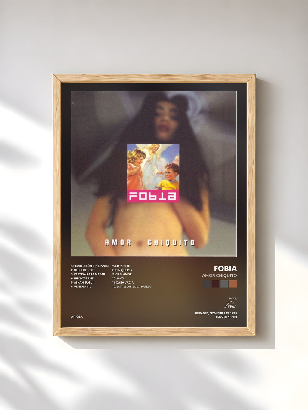 #bois Tableau de l'album Amor Chiquito de Fobia, cadre en bois brut, imprimé et encadré en France