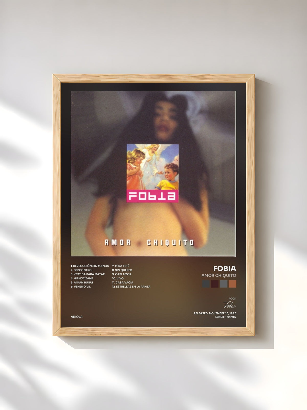 #bois Tableau de l'album Amor Chiquito de Fobia, cadre en bois brut, imprimé et encadré en France