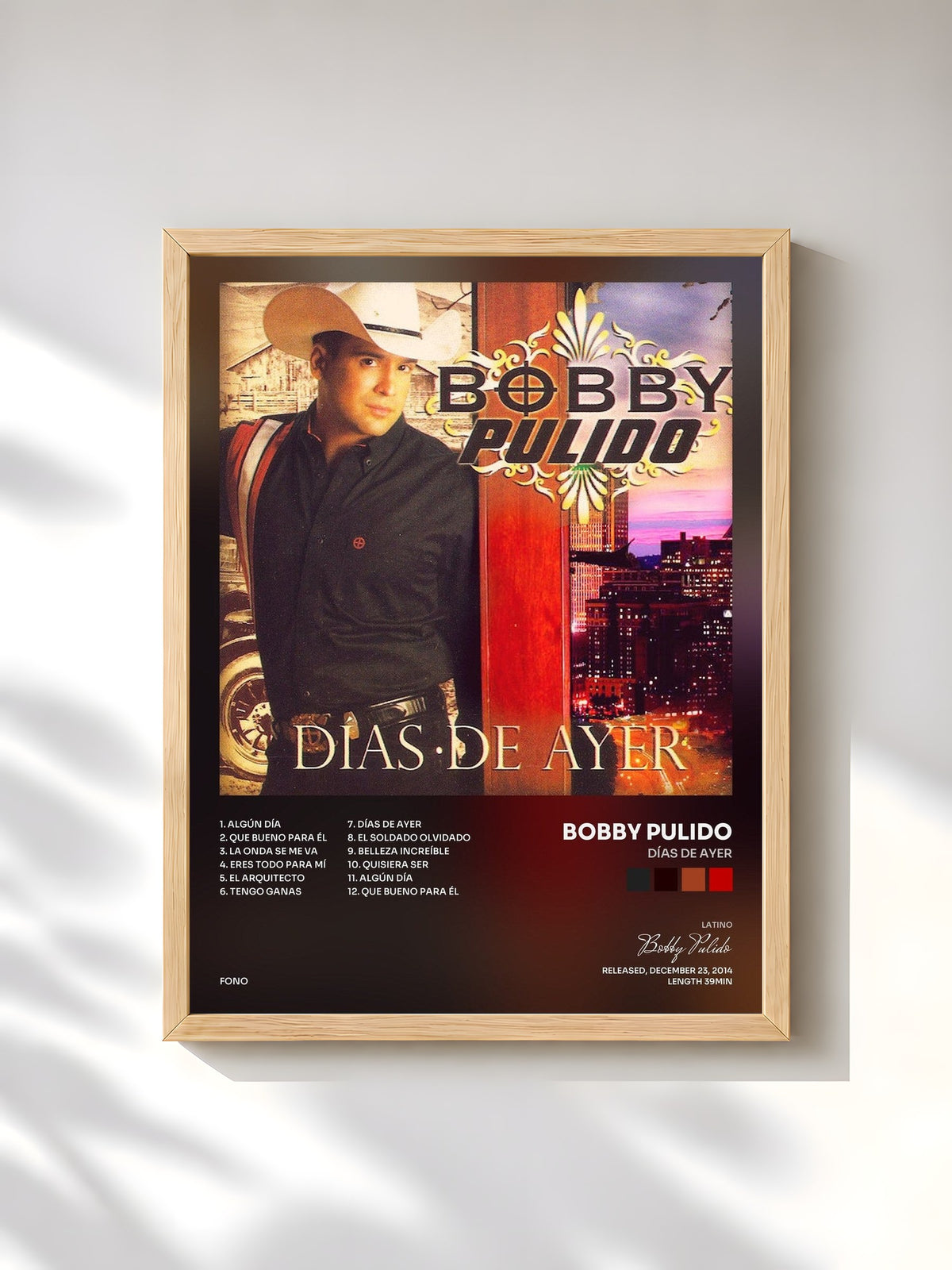 #bois Tableau de l'album Días de Ayer de Bobby Pulido, cadre en bois brut, imprimé et encadré en France