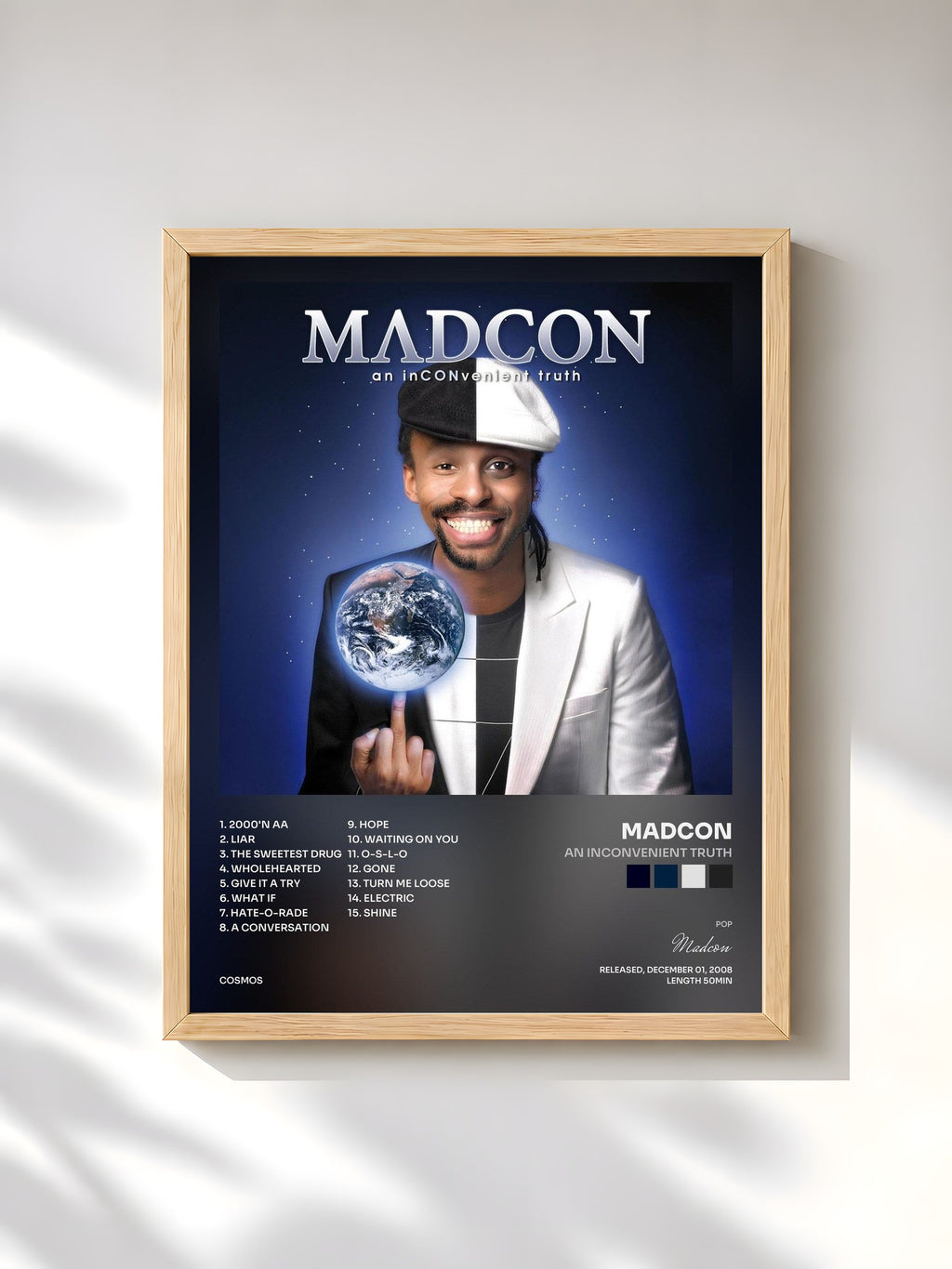#bois Tableau de l'album An Inconvenient Truth de Madcon, cadre en bois brut, imprimé et encadré en France
