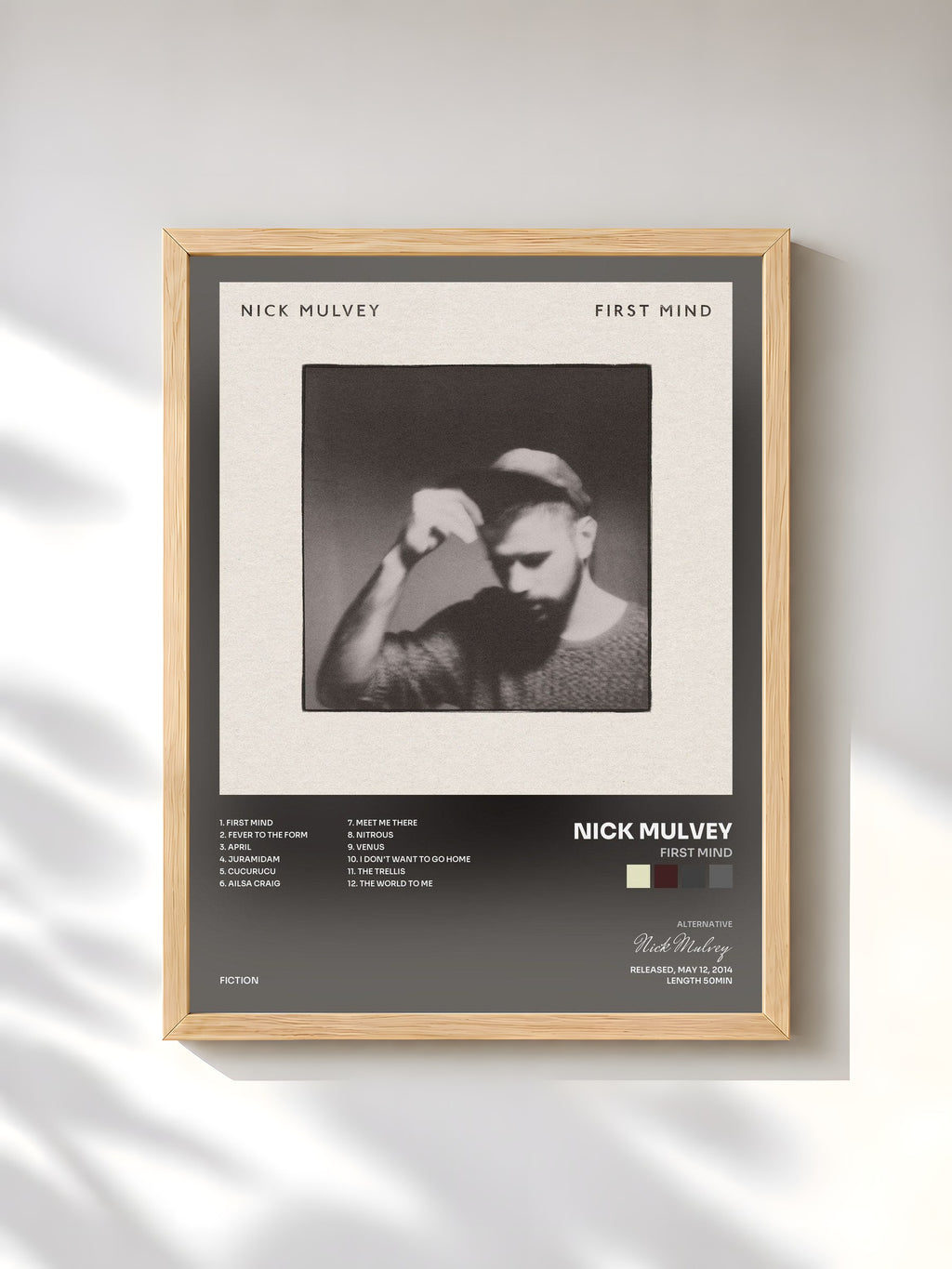 #bois Tableau de l'album First Mind de Nick Mulvey, cadre en bois brut, imprimé et encadré en France