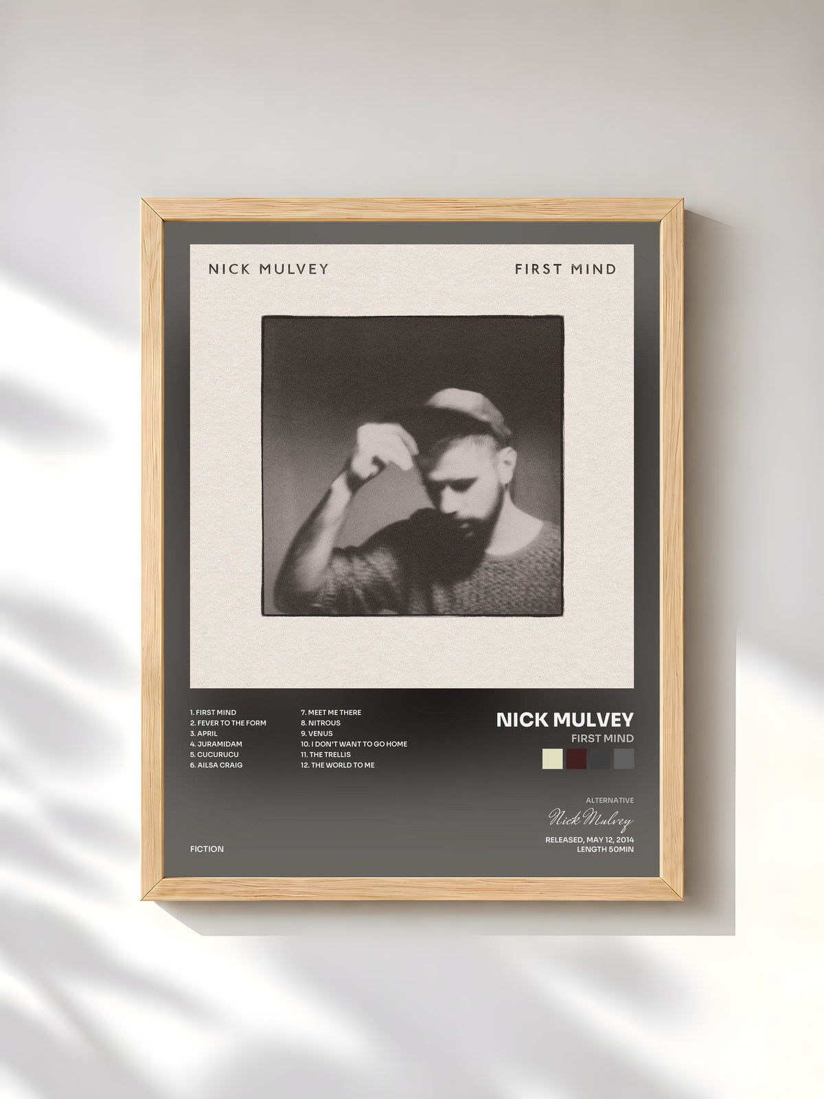 #bois Tableau de l'album First Mind de Nick Mulvey, cadre en bois brut, imprimé et encadré en France