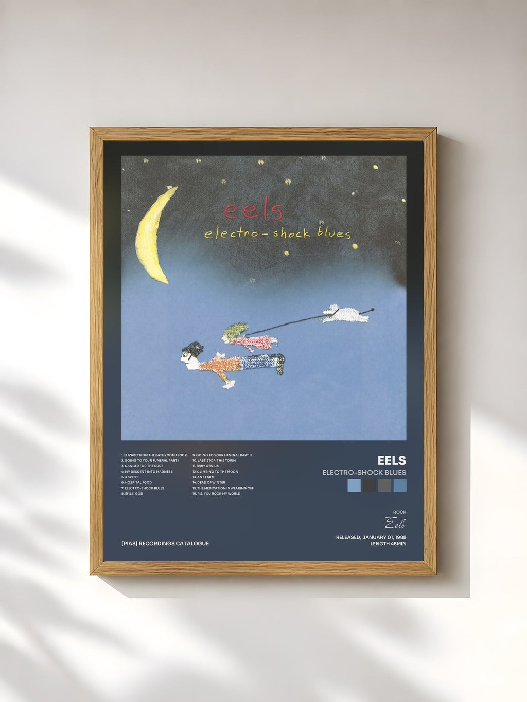 #bois Tableau de l'album Electro-Shock Blues de Eels, cadre en bois brut, imprimé et encadré en France