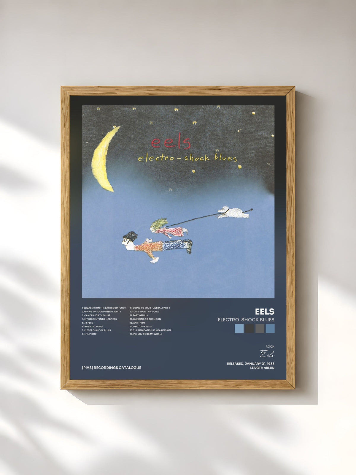 #bois Tableau de l'album Electro-Shock Blues de Eels, cadre en bois brut, imprimé et encadré en France