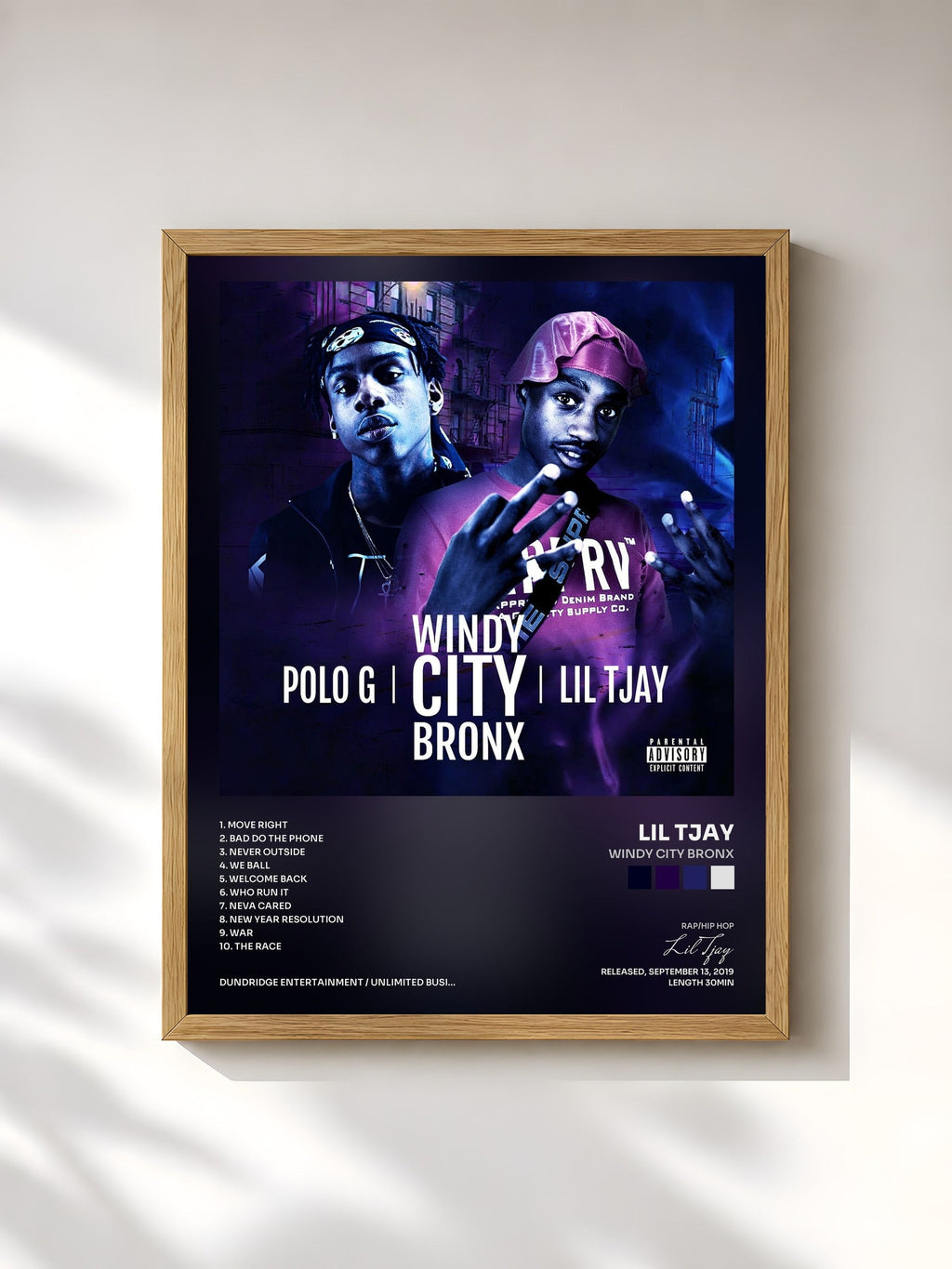 #bois Tableau de l'album Windy City Bronx de Lil Tjay, cadre en bois brut, imprimé et encadré en France