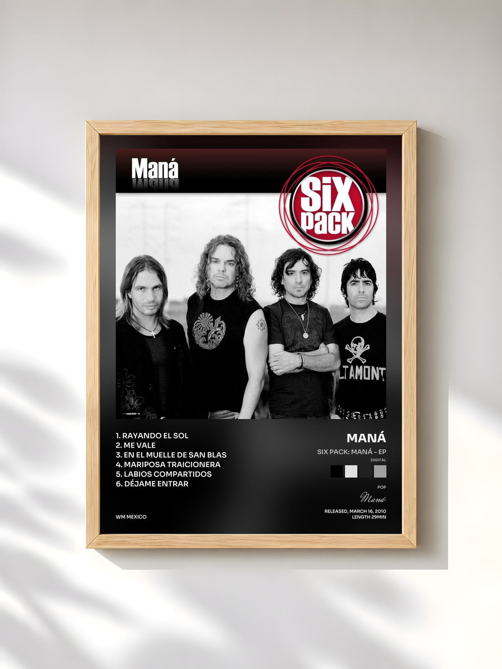 #bois Tableau de l'album Six Pack: Maná - EP (Digital) de Maná, cadre en bois brut, imprimé et encadré en France