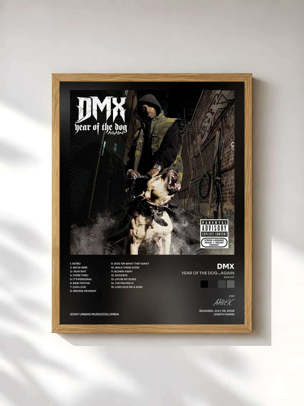 #bois Tableau de l'album Year Of The Dog...Again (Explicit) de DMX, cadre en bois brut, imprimé et encadré en France