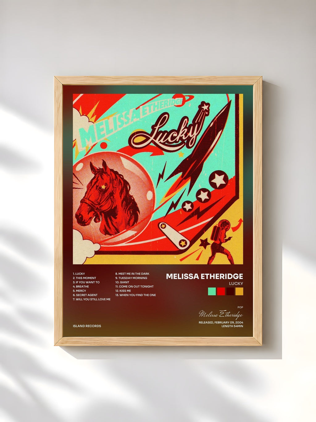 #bois Tableau de l'album Lucky de Melissa Etheridge, cadre en bois brut, imprimé et encadré en France