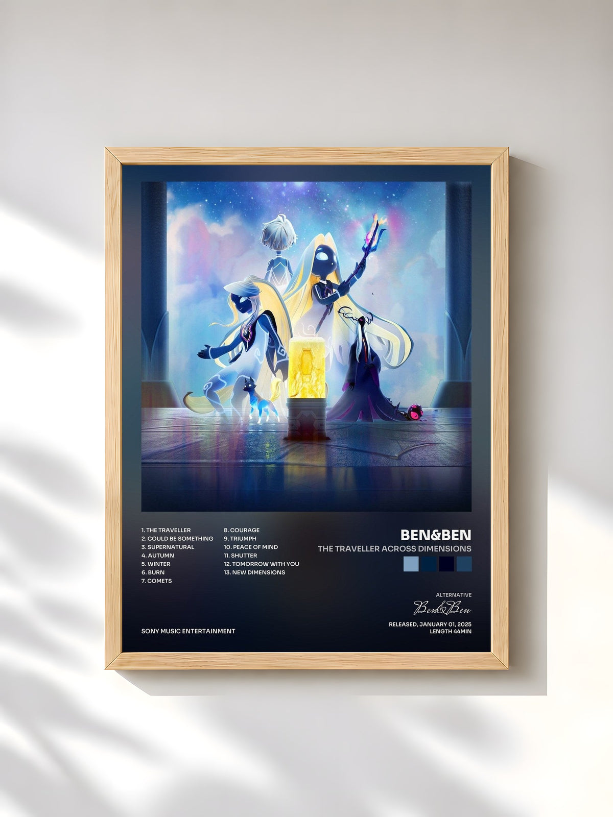 #bois Tableau de l'album The Traveller Across Dimensions de Ben&Ben, cadre en bois brut, imprimé et encadré en France