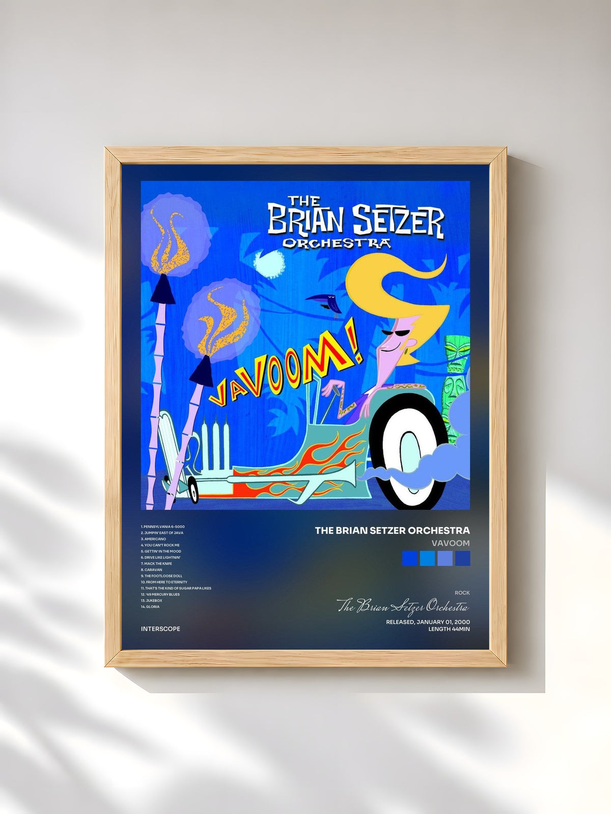 #bois Tableau de l'album Vavoom de The Brian Setzer Orchestra, cadre en bois brut, imprimé et encadré en France