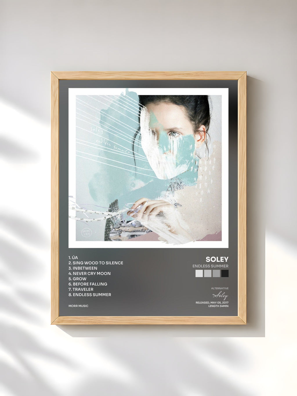 #bois Tableau de l'album Endless Summer de Soley, cadre en bois brut, imprimé et encadré en France