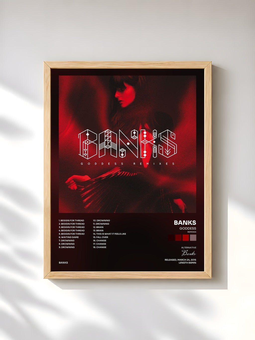 #bois Tableau de l'album Goddess (Remixes) de Banks, cadre en bois brut, imprimé et encadré en France
