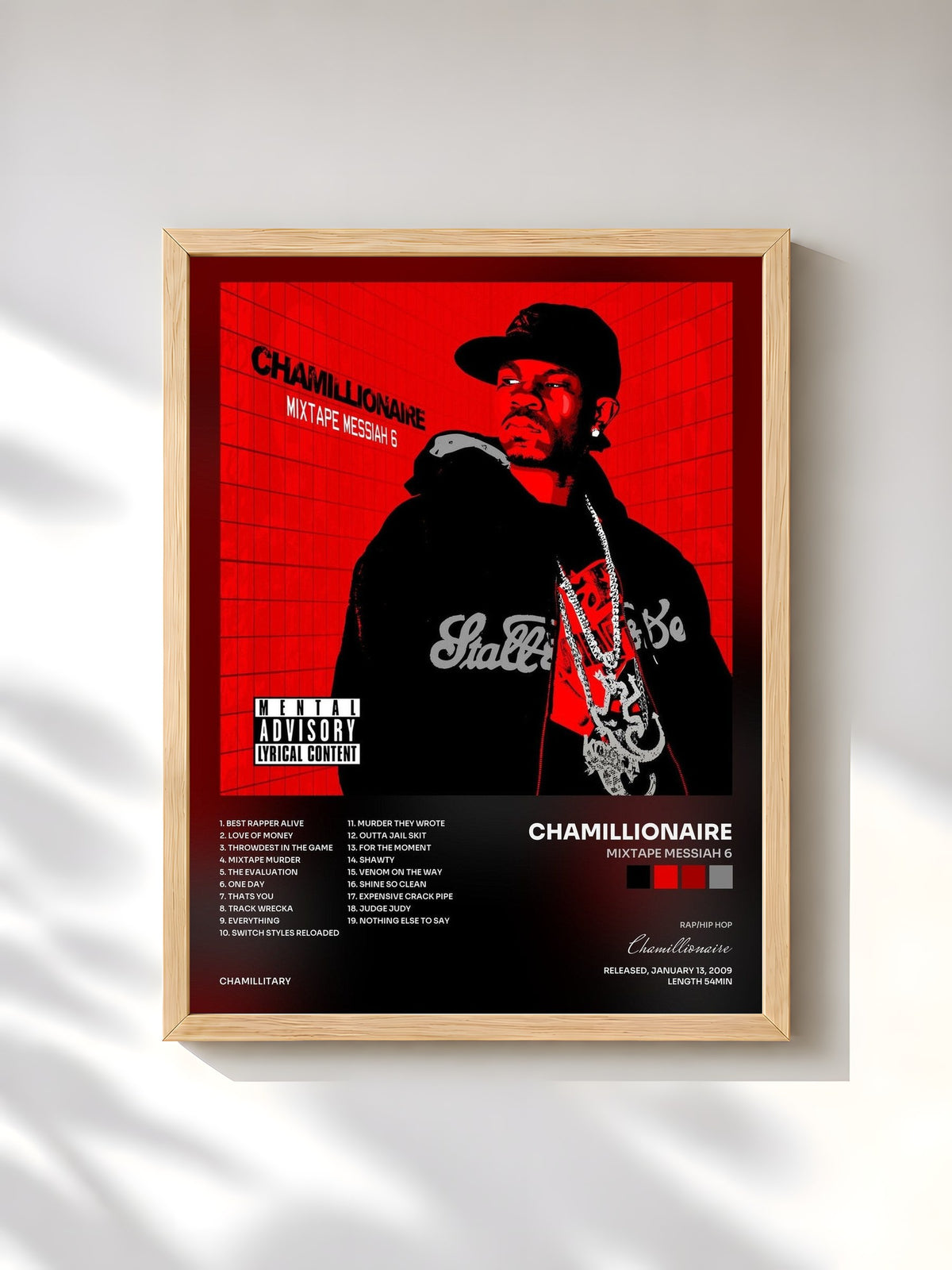 #bois Tableau de l'album Mixtape Messiah 6 de Chamillionaire, cadre en bois brut, imprimé et encadré en France